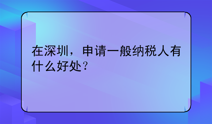 在深圳，申請一般納稅人有什么好處？