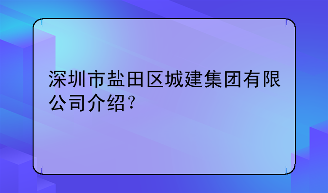 深圳市鹽田區(qū)城建集團有限公司介紹？